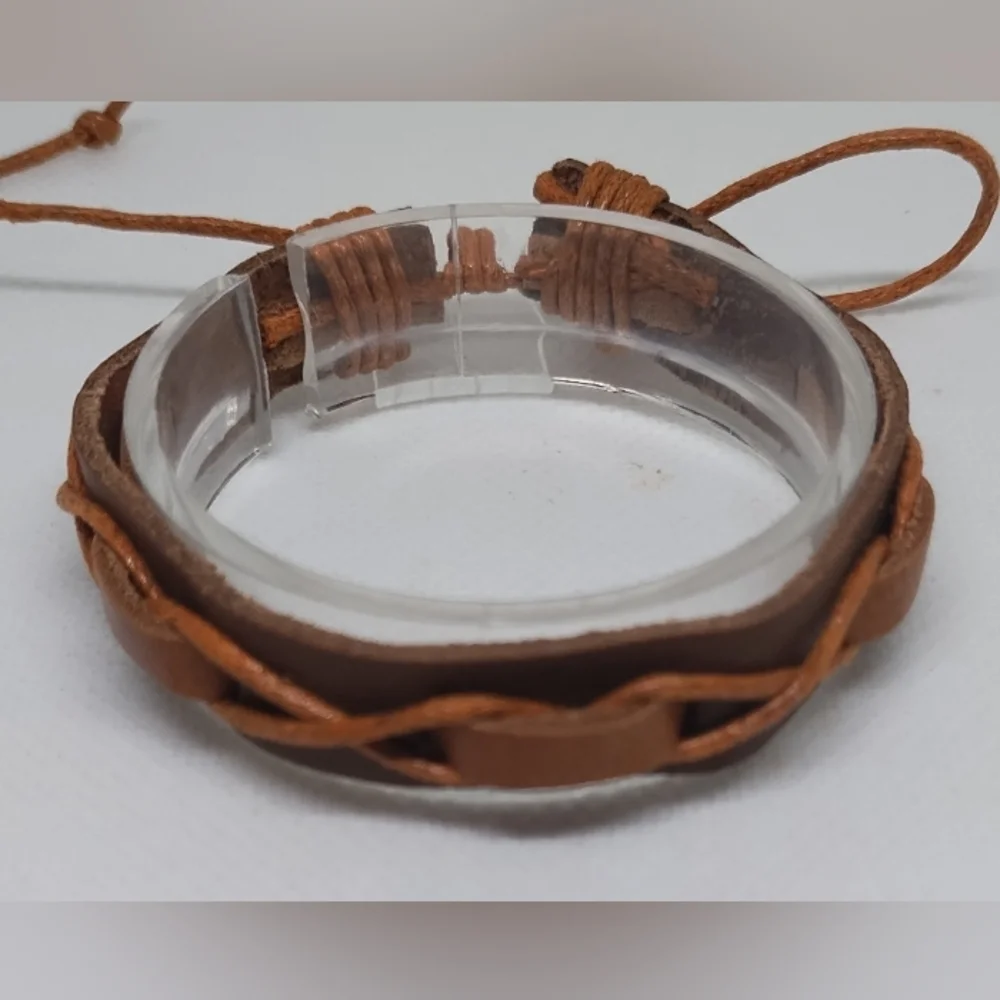 Men's Bracelet Leather Braided Brown New f33